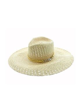 Coach Natural Straw Wide Brim Floppy Sun Hat Yellow Leather Trim One Size NWT